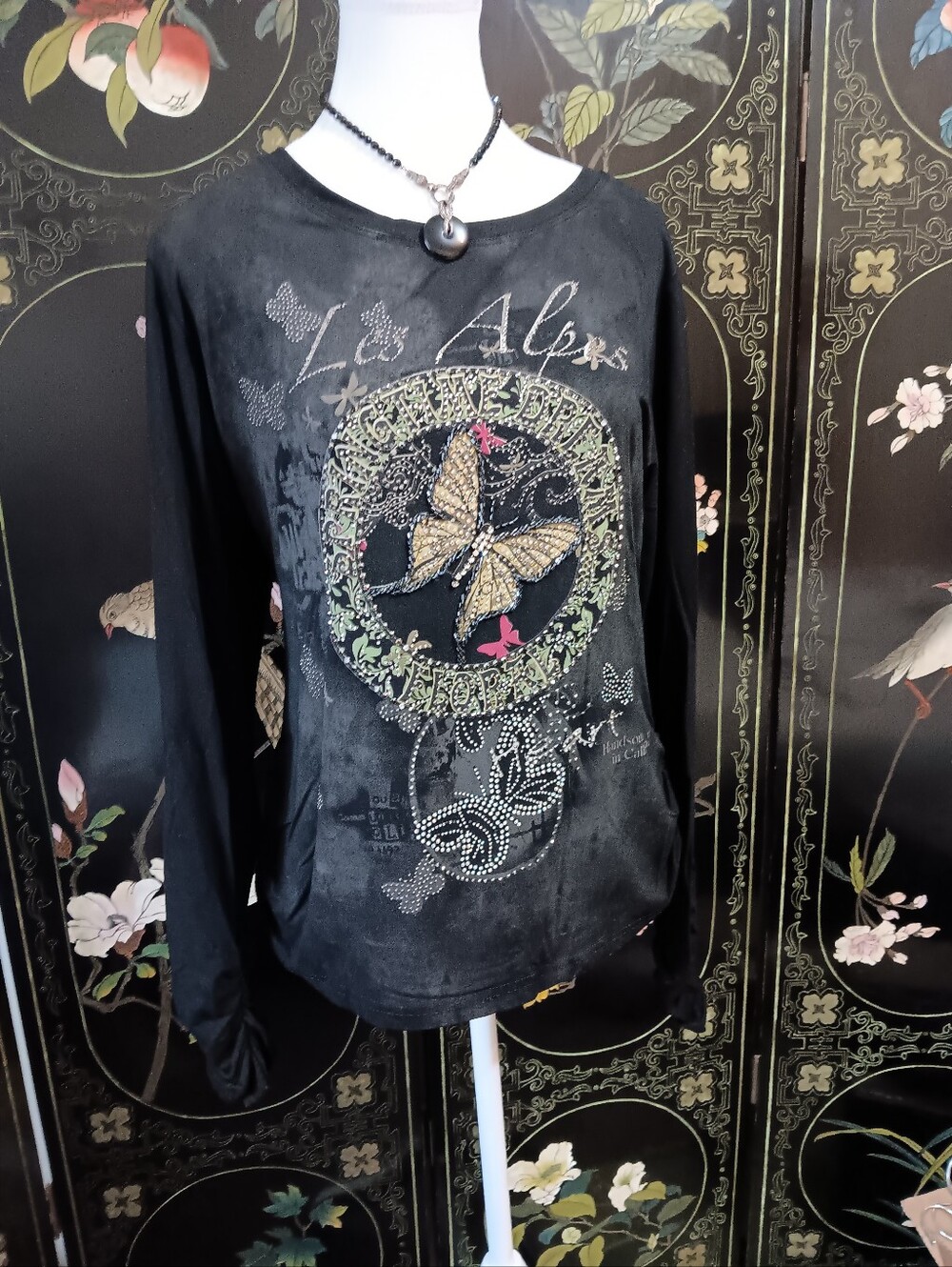 Black Butterfly Embellished Top
